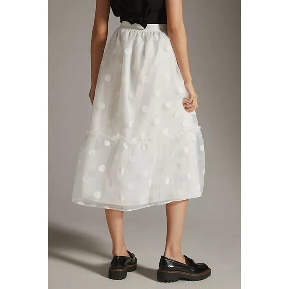 17. Anthropologie Eva Franco Tulle Midi Skirt White Organza with polka dots nwt - Picture 5 of 9